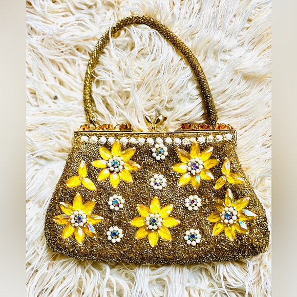 Vintage Hollywood Glam Purse, Bridal Wedding, Party, Beaded Sequins Rhinestones - Picture 2 of 9